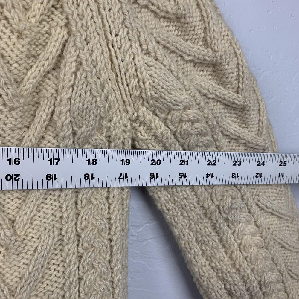 Vtg 1970s Cable knit wool cardigan WomenvMedium Tan Fisherman Shawl Collar Lined - Picture 4 of 8